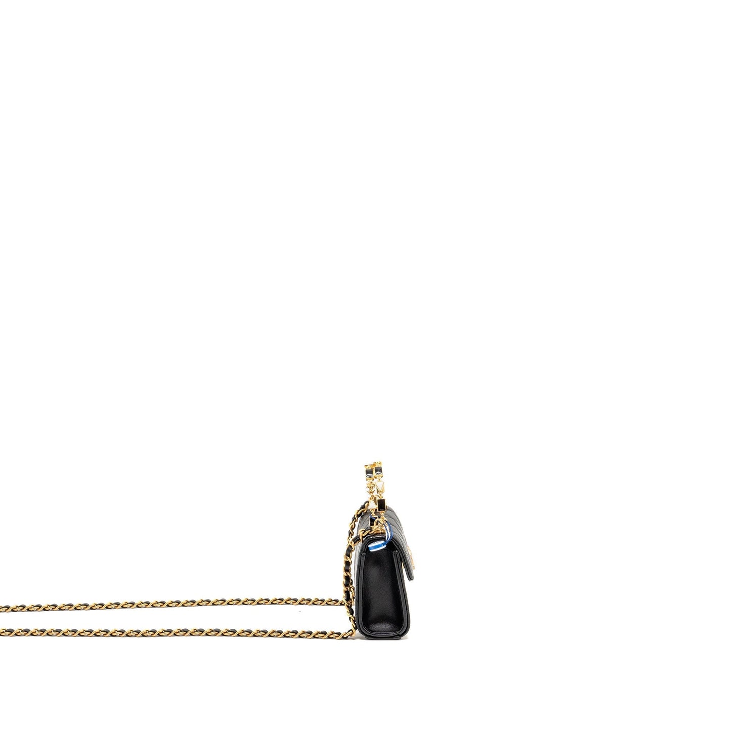 Chanel Detailed Top Handle Lambskin GHW Microchip Black Clutch Bag