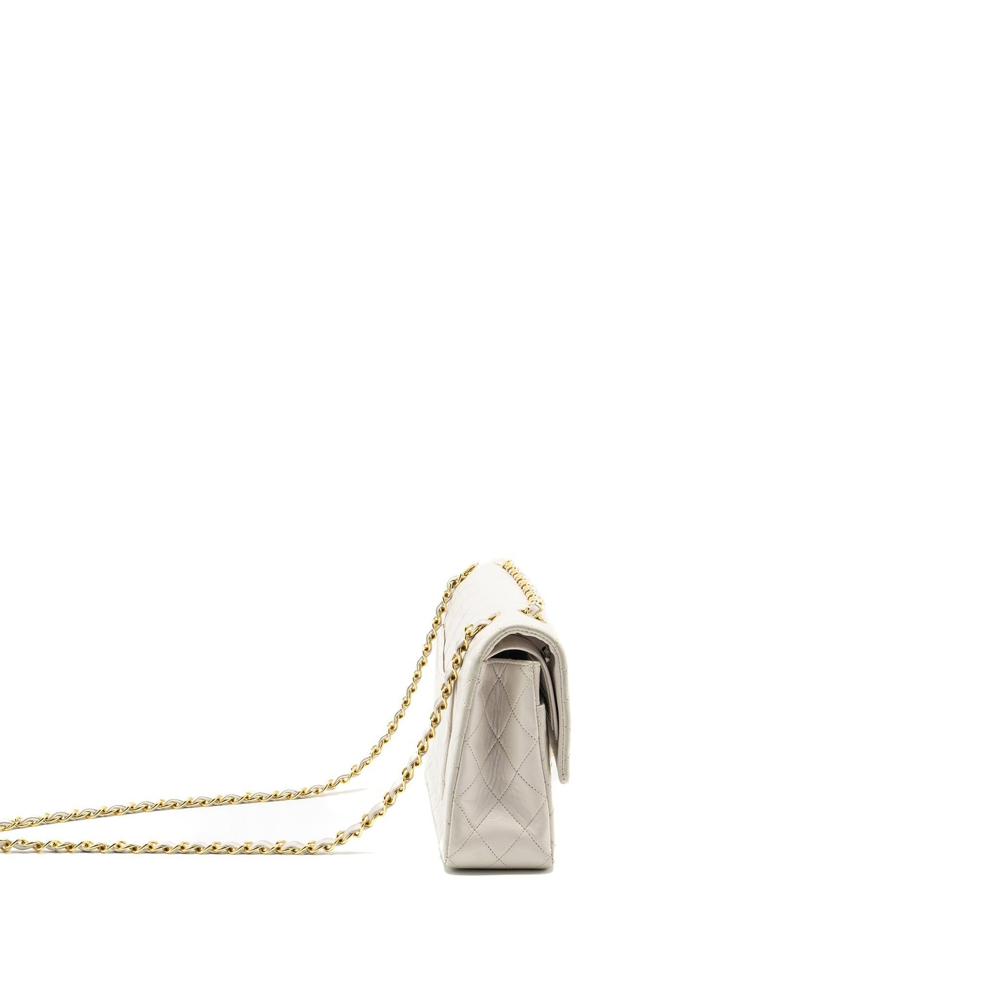 Chanel Classic Double Flap Lambskin GHW White Shoulder Bag