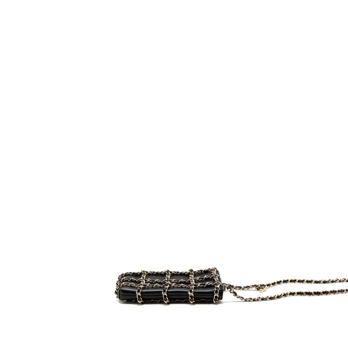 Chanel Cluth O Vertical Phone Holder Lambskin Black Gold Handbag