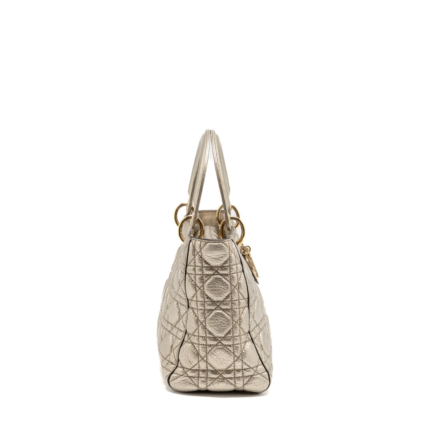 Dior Lady Cannage Calfskin Metallic Handbag Gold Medium Travel Bag