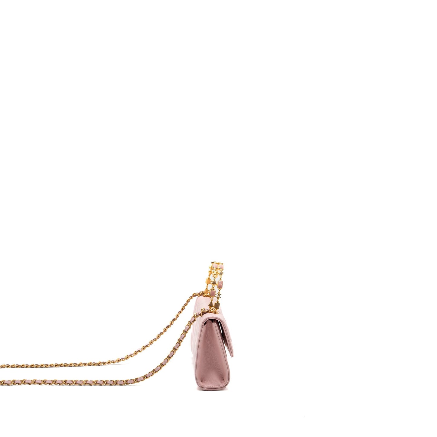 Chanel 22B Flap Enamel Top Handle Lambskin Pink Shoulder Bag Pink Ghw
