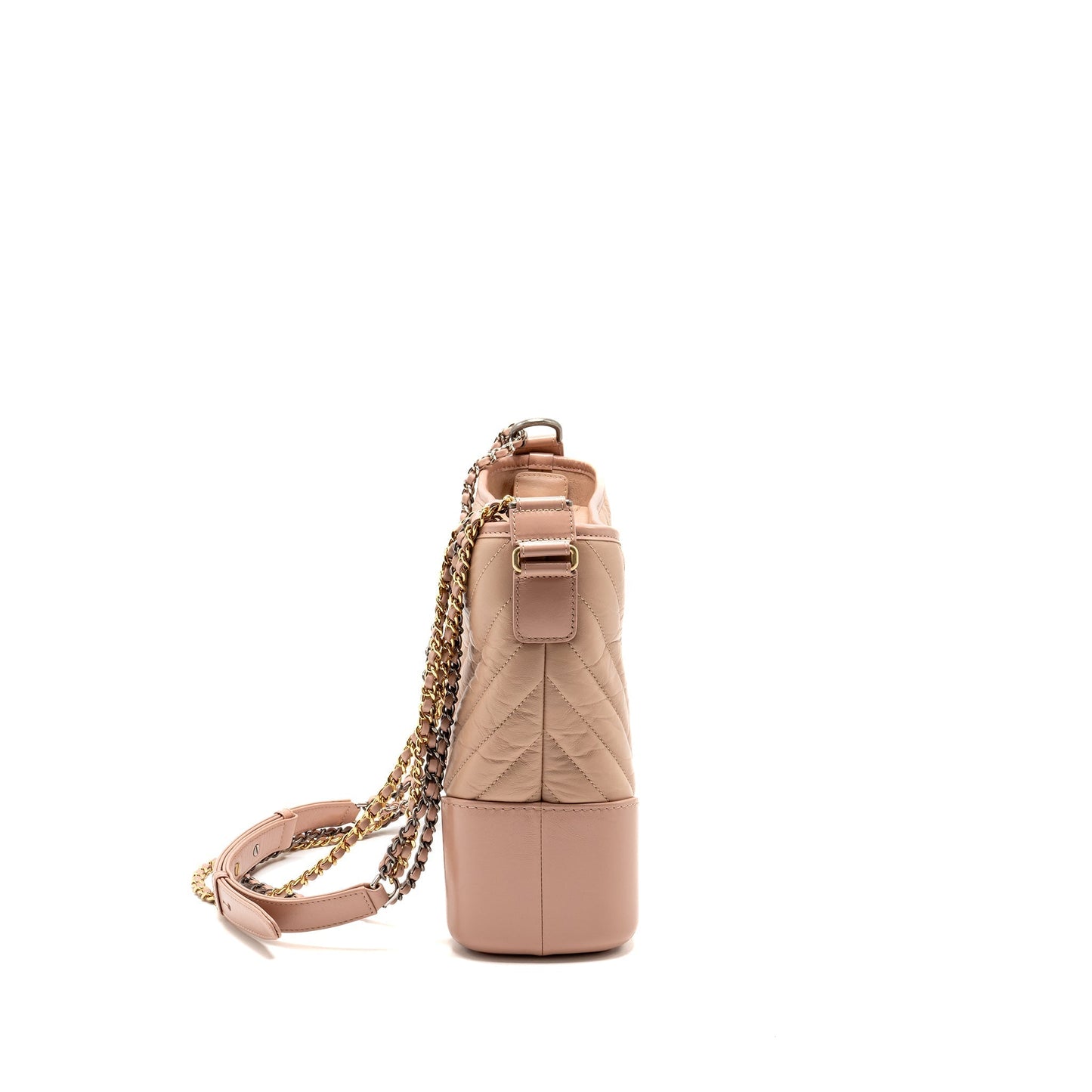 Chanel Chevron Gabrielle Hobo Calfskin Hardware Multicolour Pink Beige Shoulder Bag