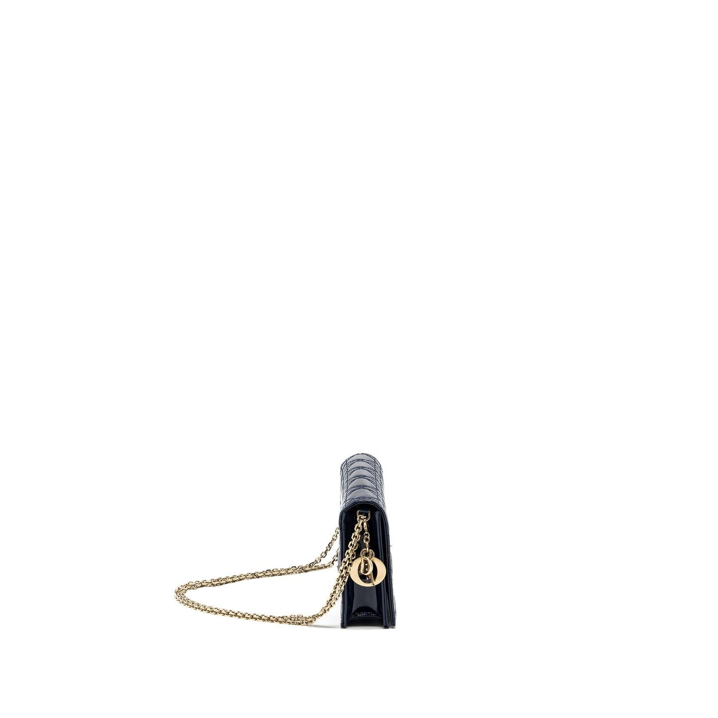 Dior Lady Pouch With Patent Dark Handbag Blue Chain Travel Bag