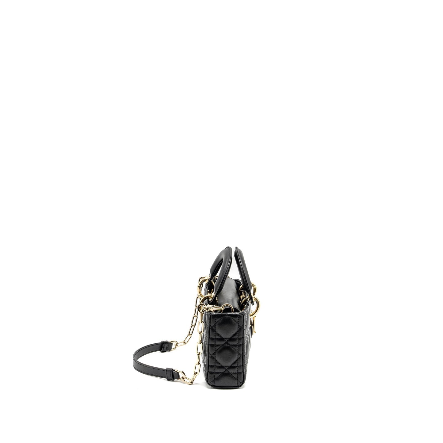 Dior Lady D Joy Purse Lambskin Handbag Black Small Travel Bag