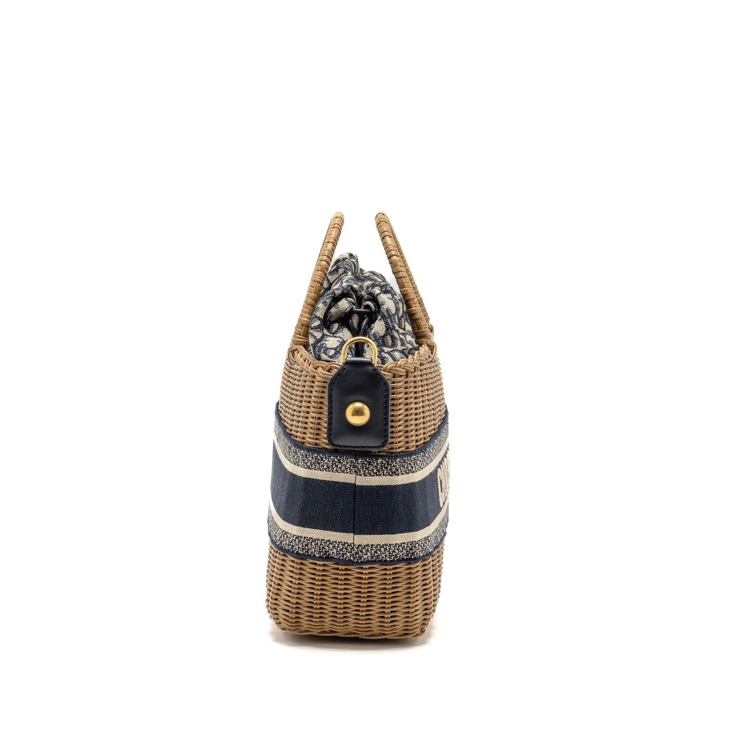 Dior Wicker Basket Purse Oblique Jacquard Handbag Blue Mini Travel Bag