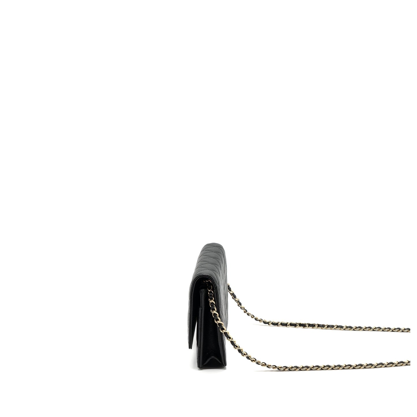 Chanel Detailed Logo On Caviar LGHW microchip Black Wallet Case