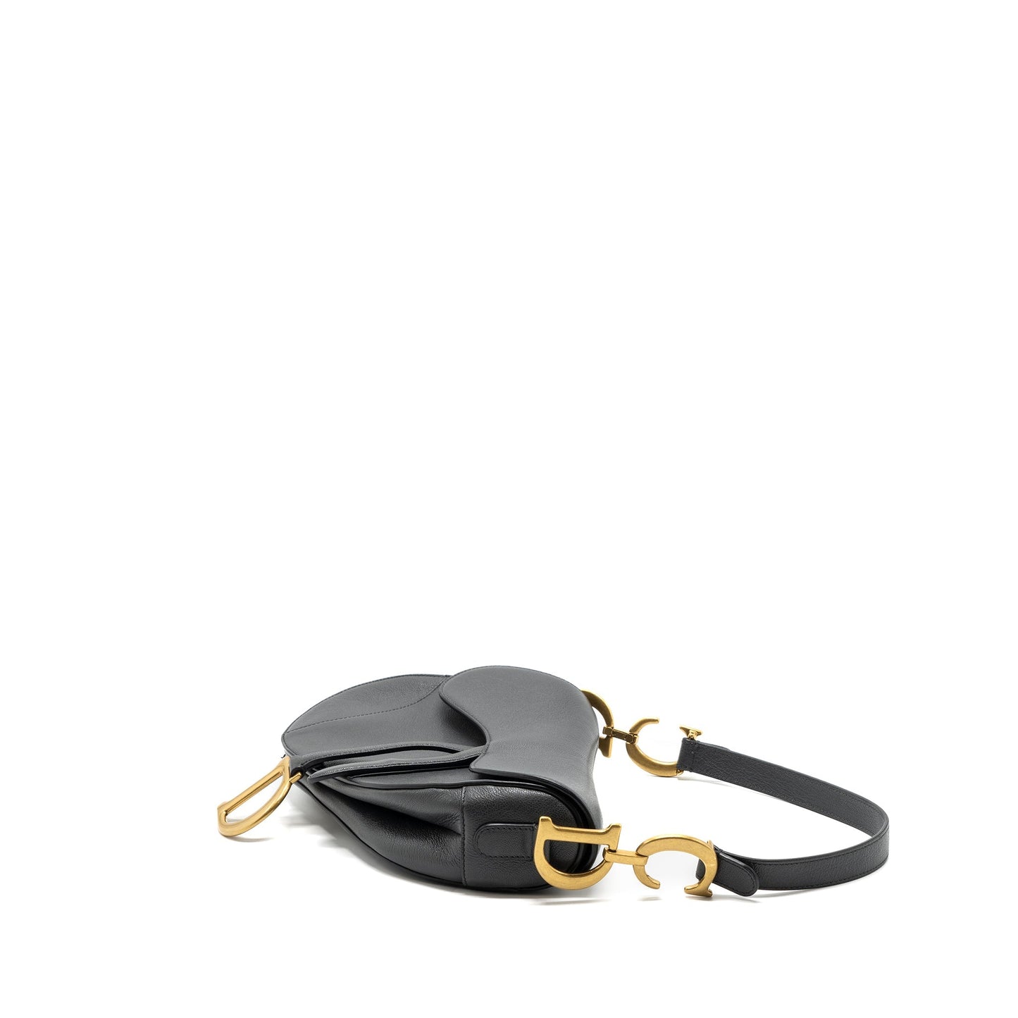 Dior Saddle Purse Goatskin Dark Grey Handbag Medium Travel Bag