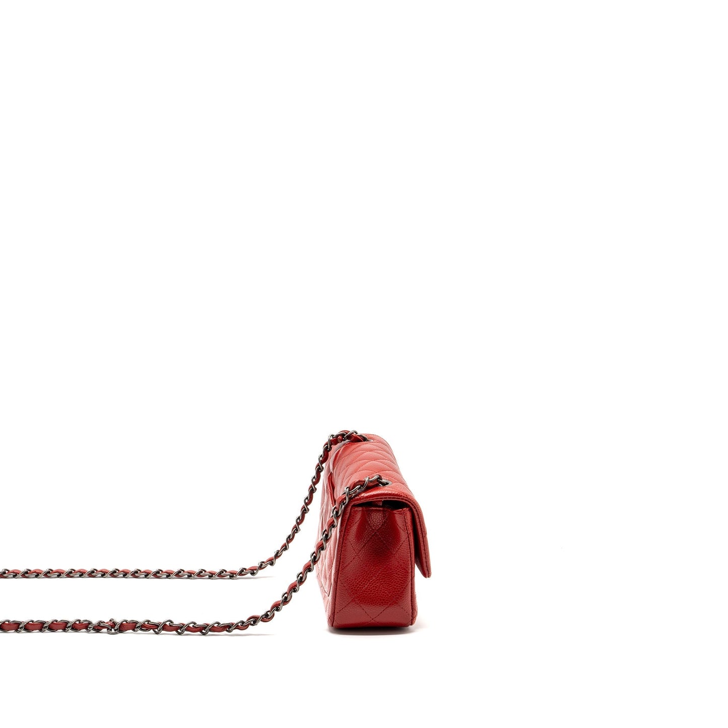 Chanel rectangular flap caviar ruthenium hardware Red Shoulder Bag Ruthenium Hardware