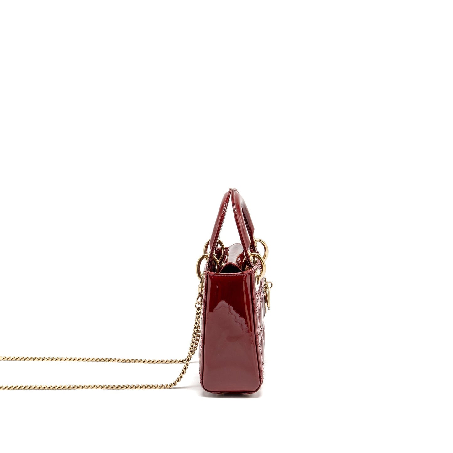 Dior Lady Patent Handbag Leather Red Travel Bag 3