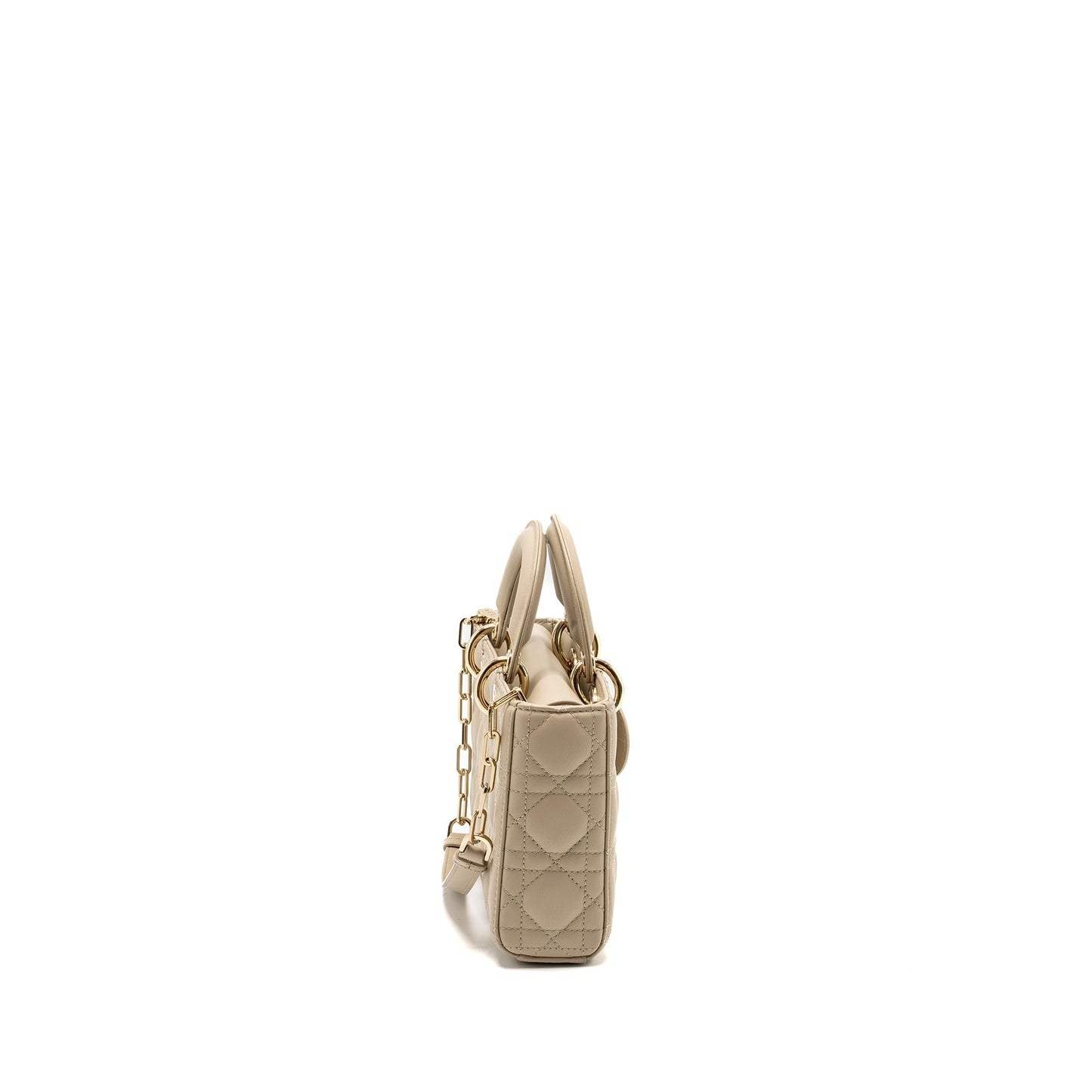 Dior Lady D Joy Purse Lambskin Handbag Beige Medium Travel Bag