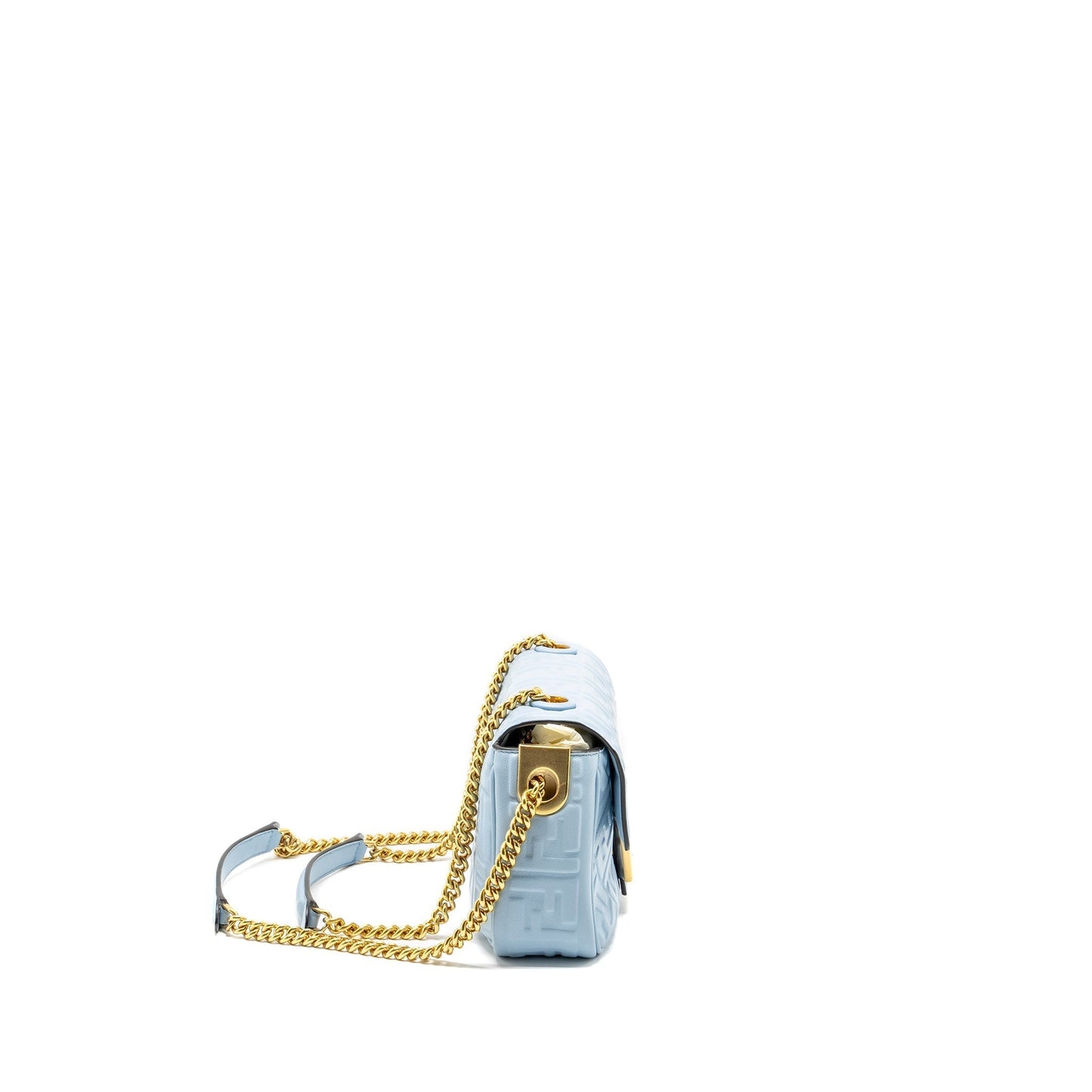 Fendi Baguette Midi Nappa Light Handbag Blue Chain Shoulder Bag