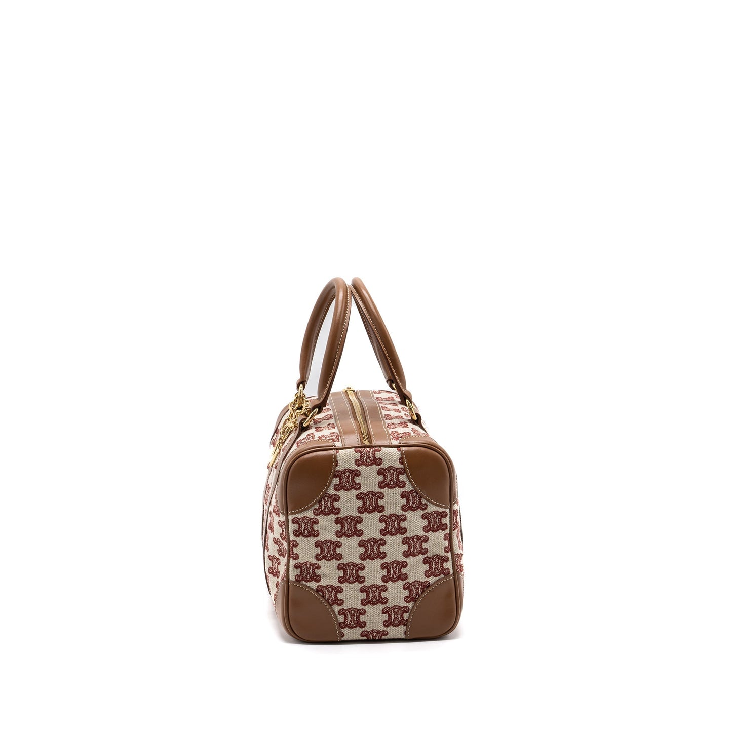 Celine Boston Textile Triomphe Fox Handbag Red Small Travel Bag