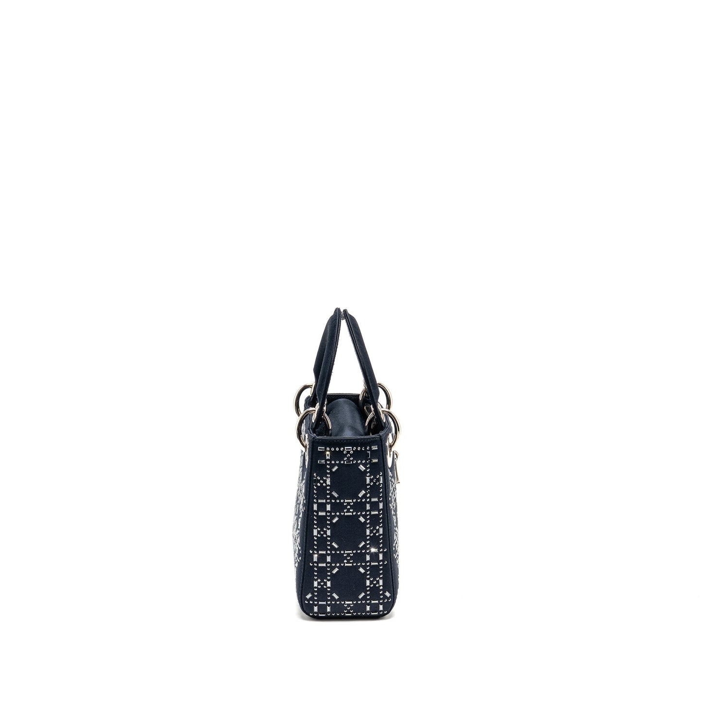 Dior Lady Crystal Dark Handbag Satin Blue Travel Bag