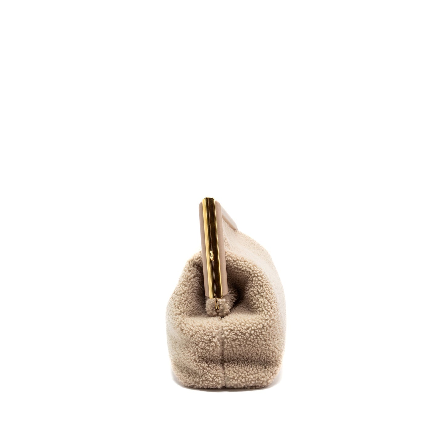 Fendi First Shearling Light Handbag Lambskin Beige Medium Travel Bag