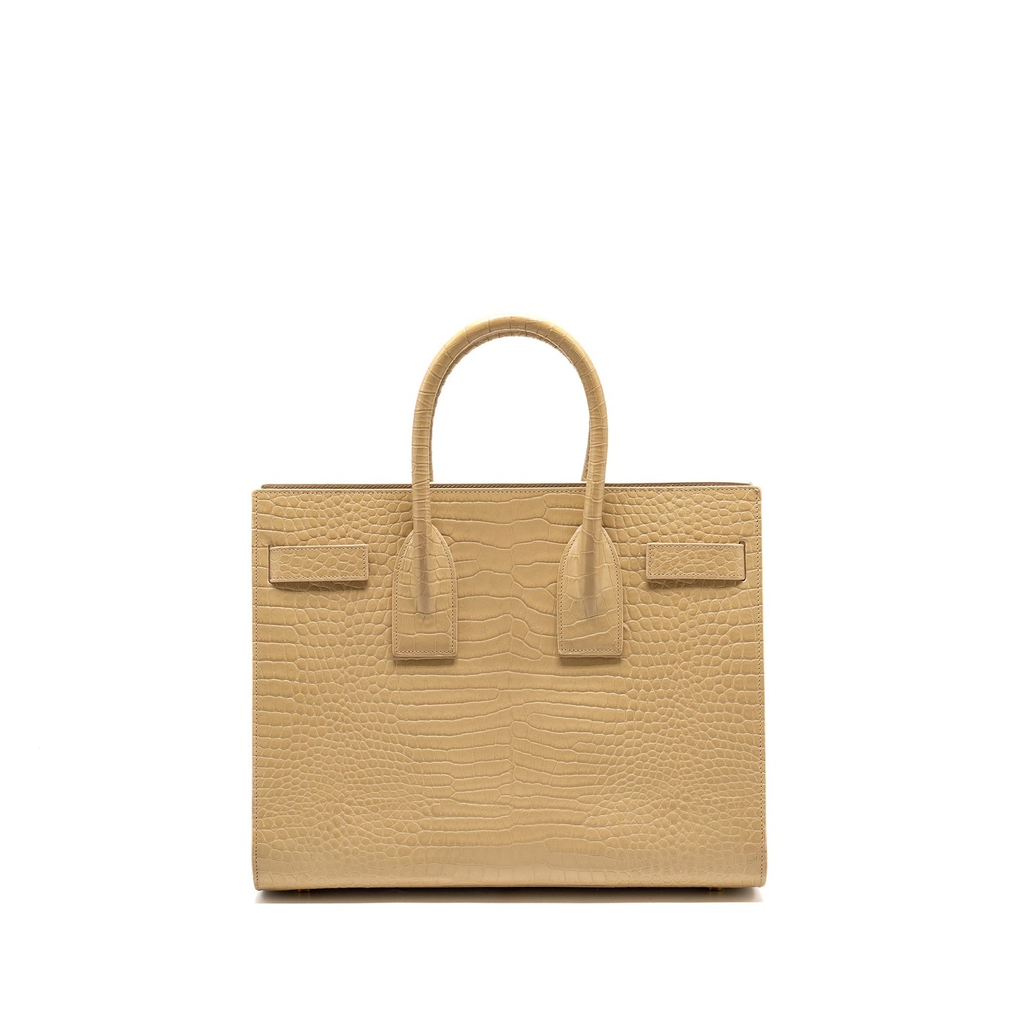 YSL Saint Laurent Sac De Jour Crocodile Embossed Calfskin Travel Beige Travel Bag