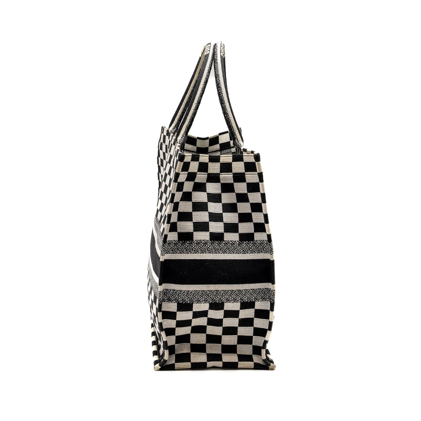 Dior Large Book Tote Checkered Embroidered Handbag Canvas Black Tote Bag