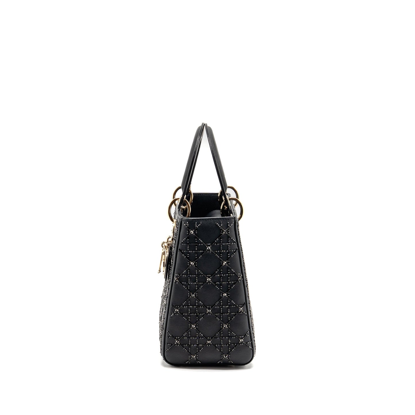 Dior Lady Embellished Cannage Limited Edition Calfskin Handbag Black Medium Travel Bag