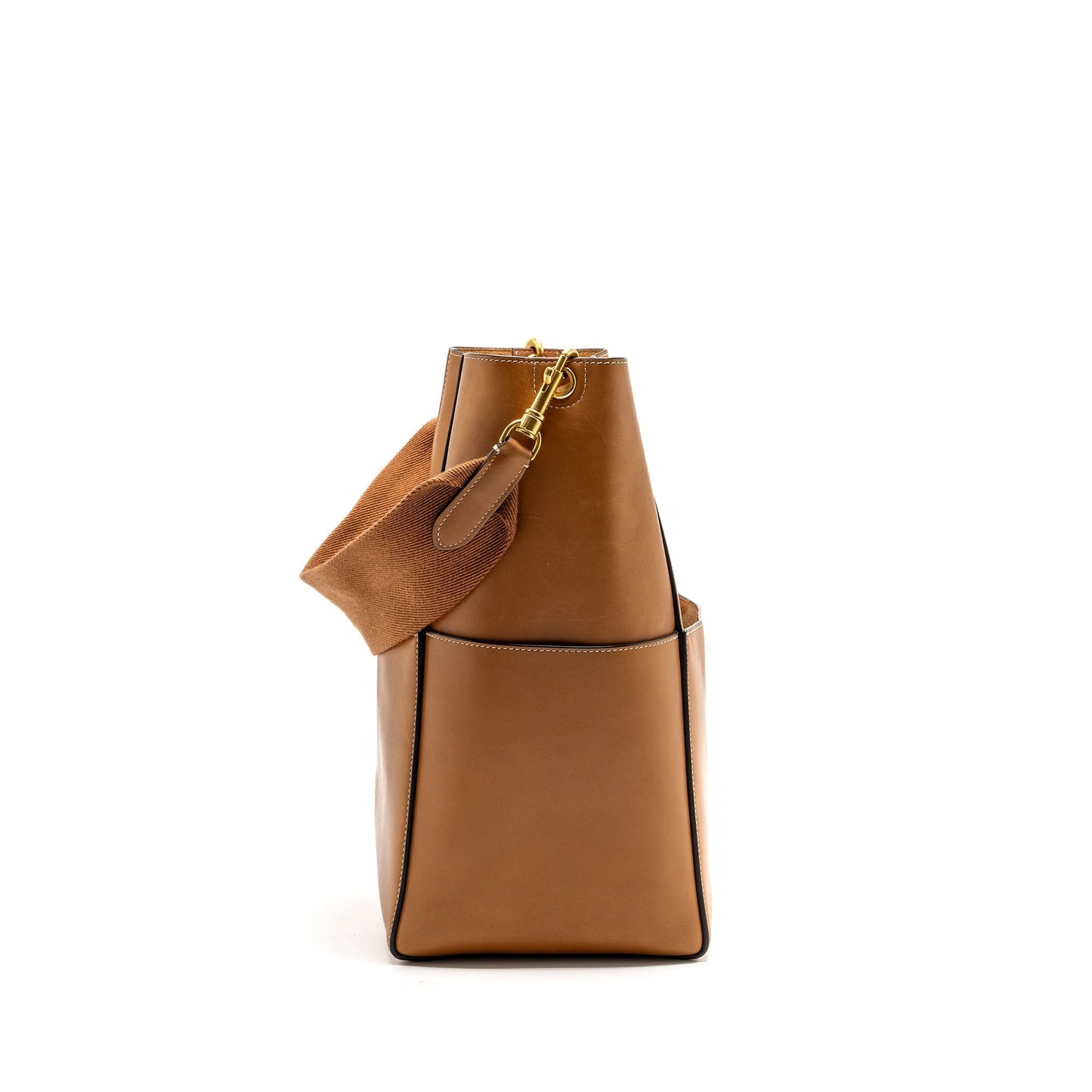 Celine Sangle Purse Handbag Leather Brown Bucket Bag