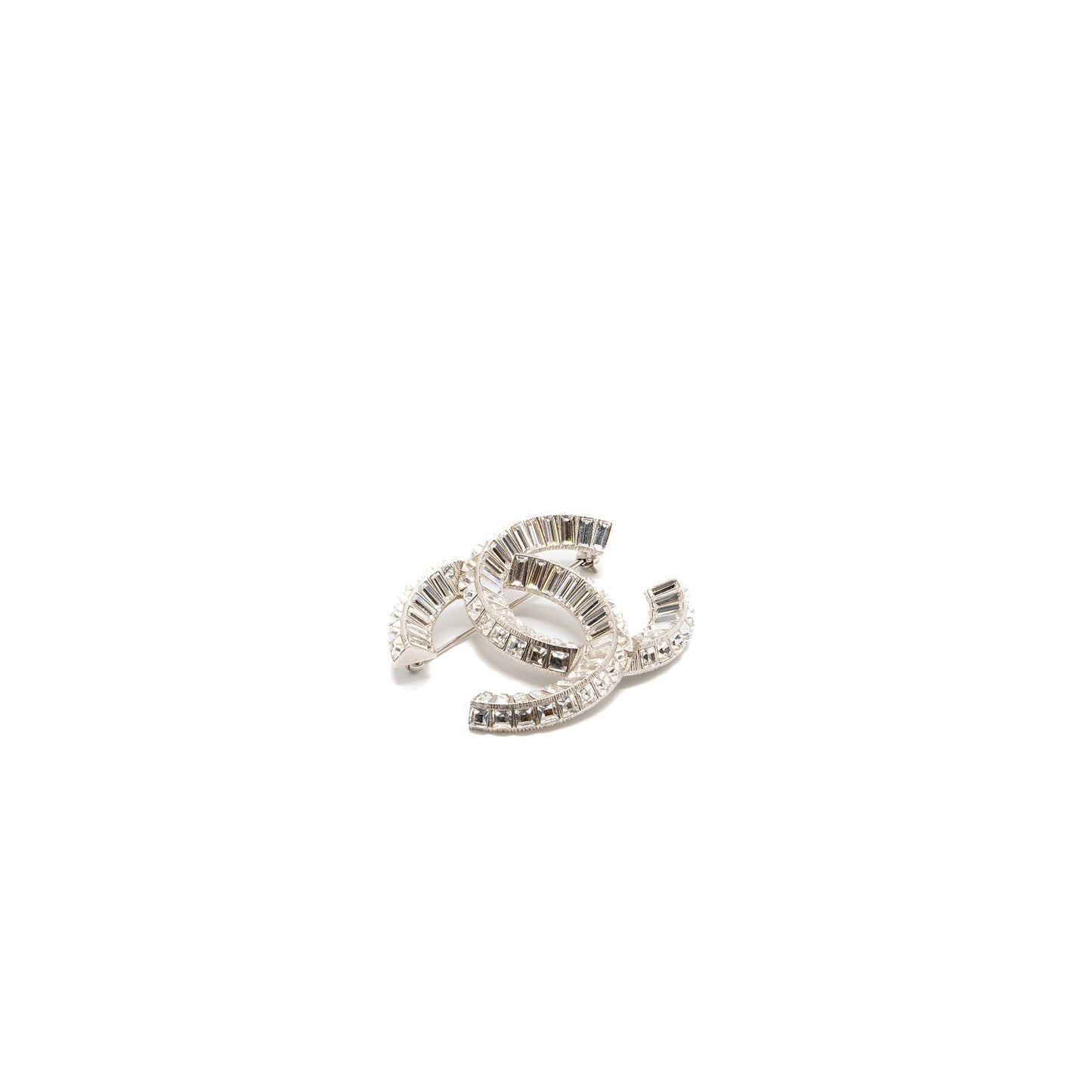 Chanel CC Crystal Brooch Tone Silver Handbag