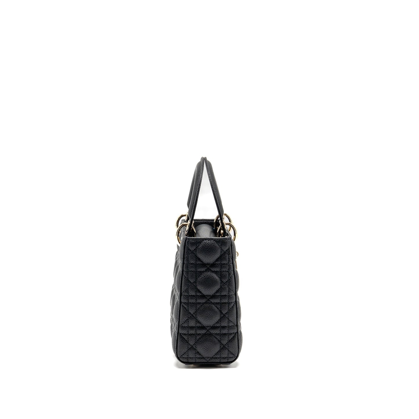 Dior Lady Purse Grained Cannage Calfskin Handbag Black Small Travel Bag