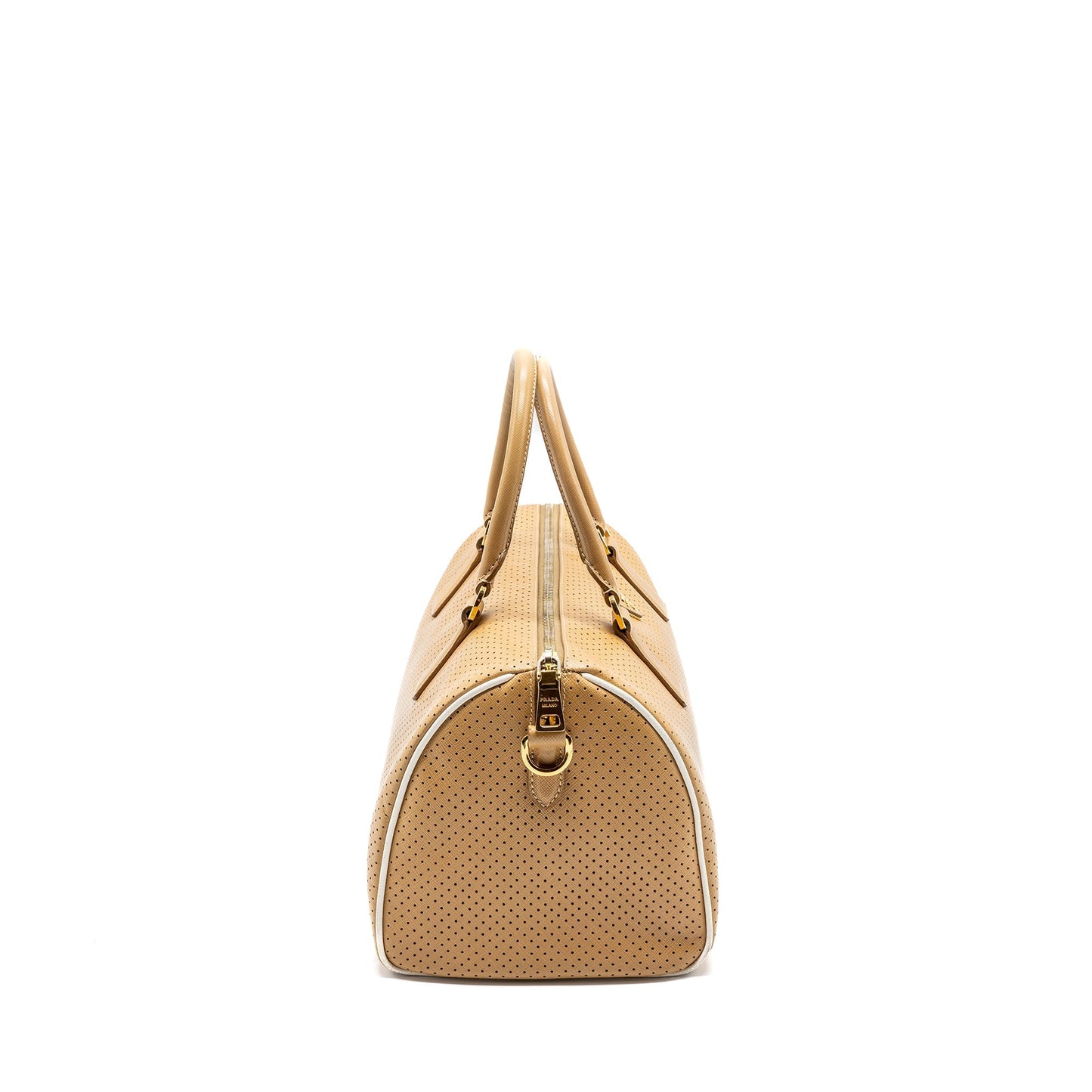 Prada Boston Tote Purse Calfskin Handbag Leather Beige Tote Bag