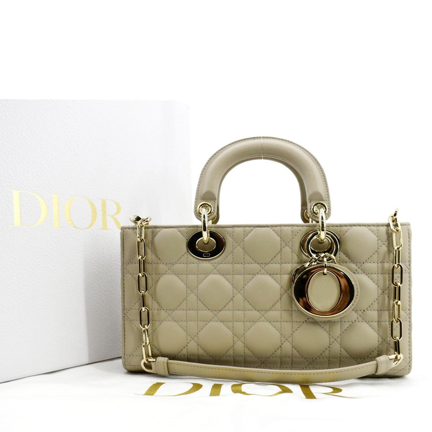 Dior Lady Joy Cannage Shoulder Bag Sand Lambskin Medium Chain