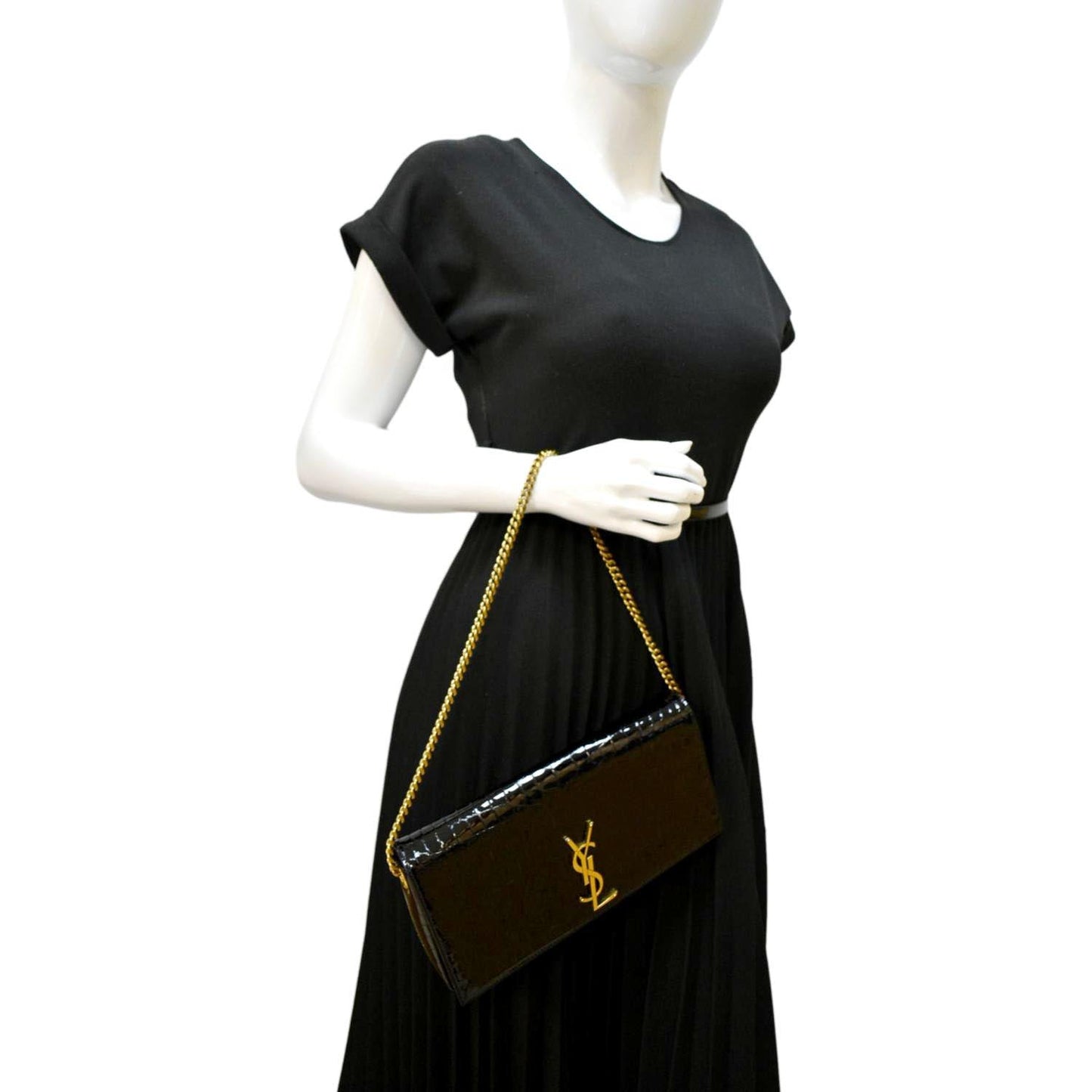 YSL Saint Laurent Saint Kate Embossed Alligator Shoulder Bag Leather Black