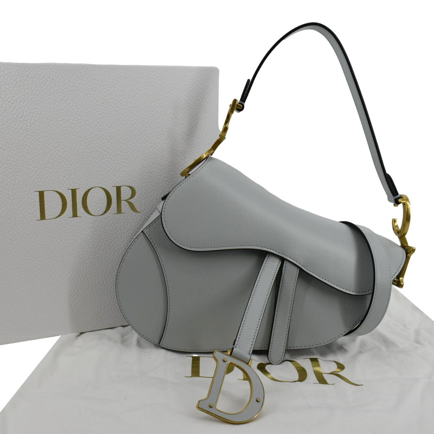 Dior Saddle Smooth Calfskin Satchel Shoulder Bag Placid Leather Blue