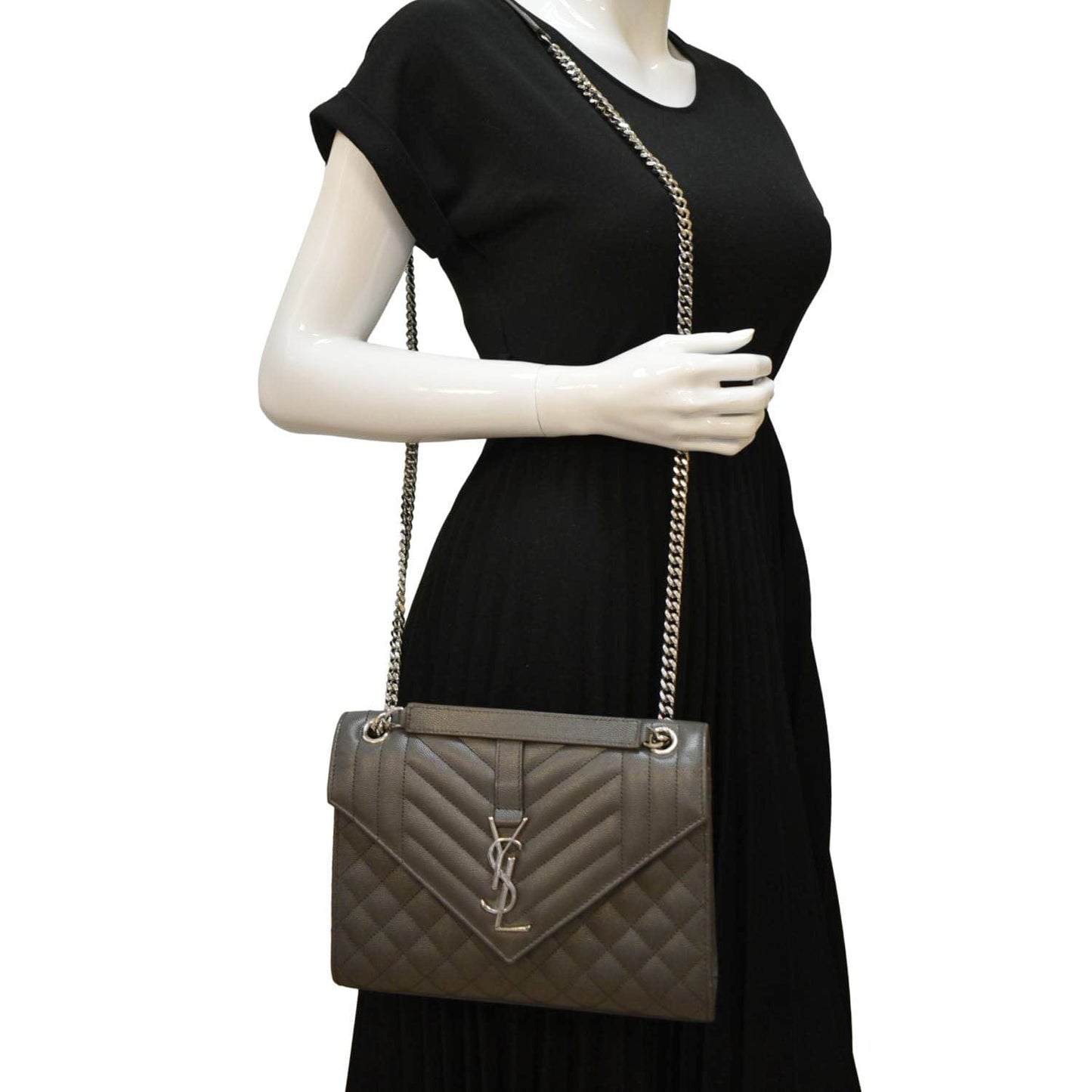 YSL Saint Laurent Saint Envelope Mix Matelassé Crossbody Bag Grey Leather Medium