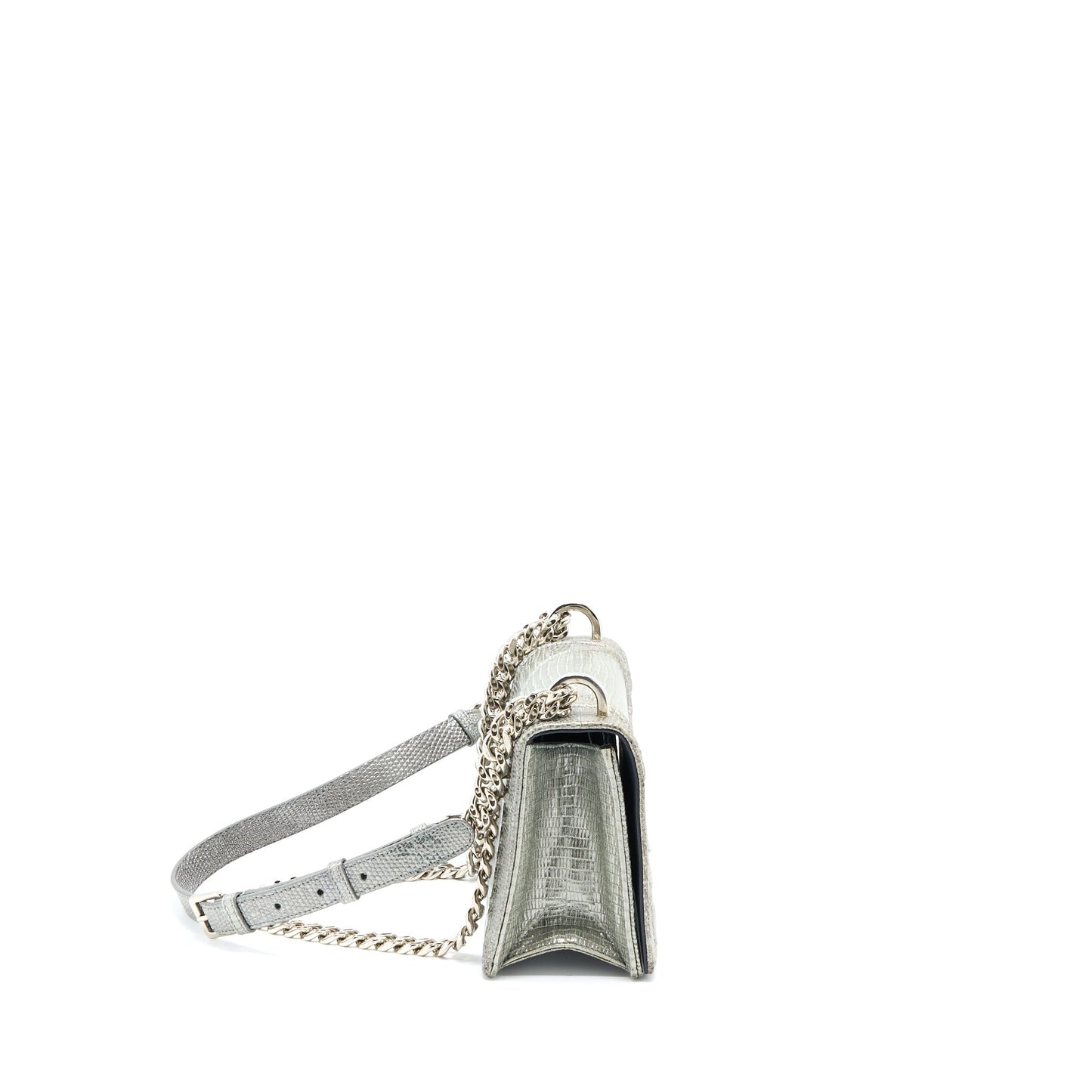 Dior ama Lizard Metallic Handbag Silver Small Travel Bag