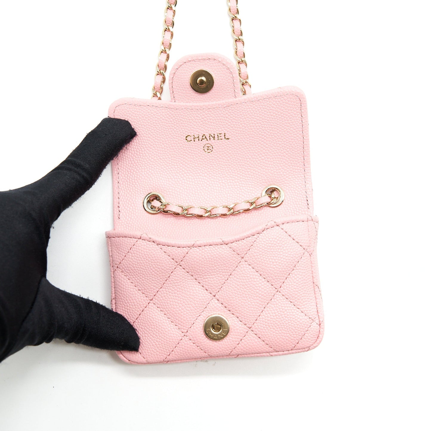 Chanel 22P Flap Belt Card Holder Caviar Pink Wallet Case
