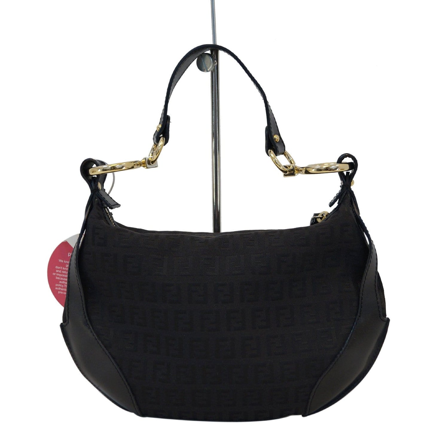 Fendi Zucchino Hobo Shoulder Bag Canvas Black