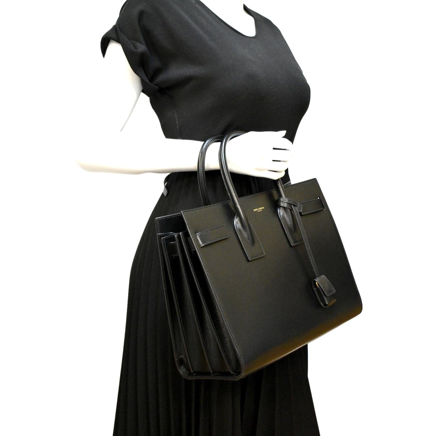YSL Saint Laurent Saint Sac De Jour Satchel Shoulder Bag Leather Black