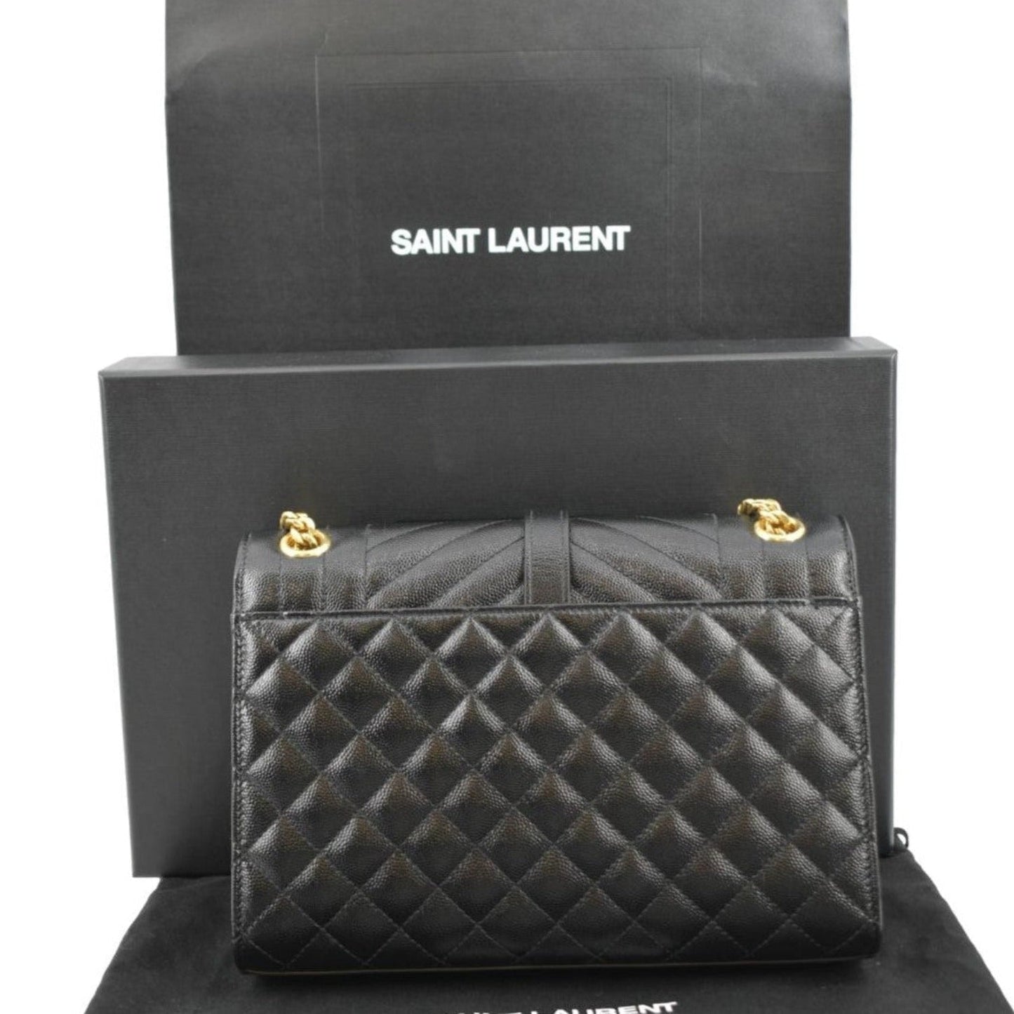 YSL Saint Laurent Yves Envelope Crossbody Bag Leather Matelasse Black