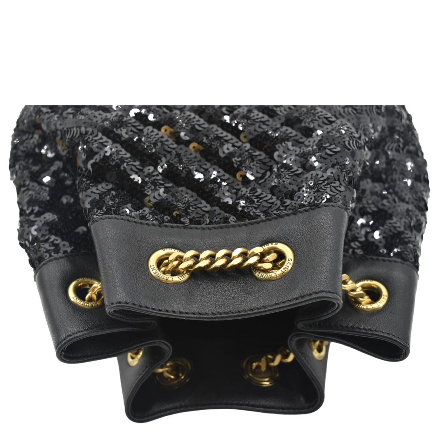 YSL Saint Laurent Yves Sequin Backpack Bag Leather Black