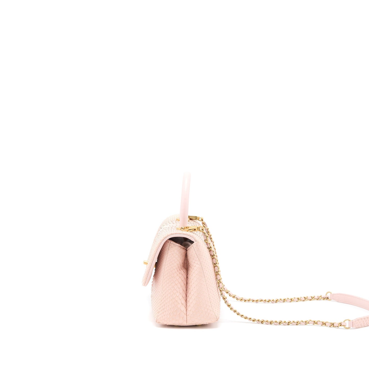 Chanel Coco Handle Python Light Brushed GHW Pink Small Leather Handbag