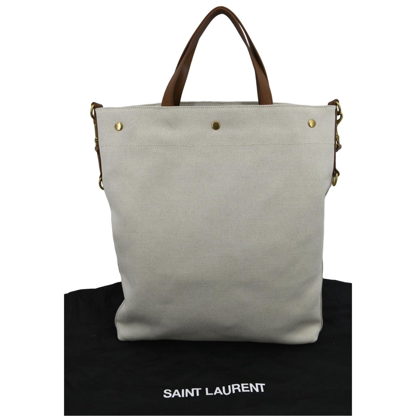 YSL Saint Laurent Yves North South Foldable Smooth Shoulder Bag Naturel Leather Canvas