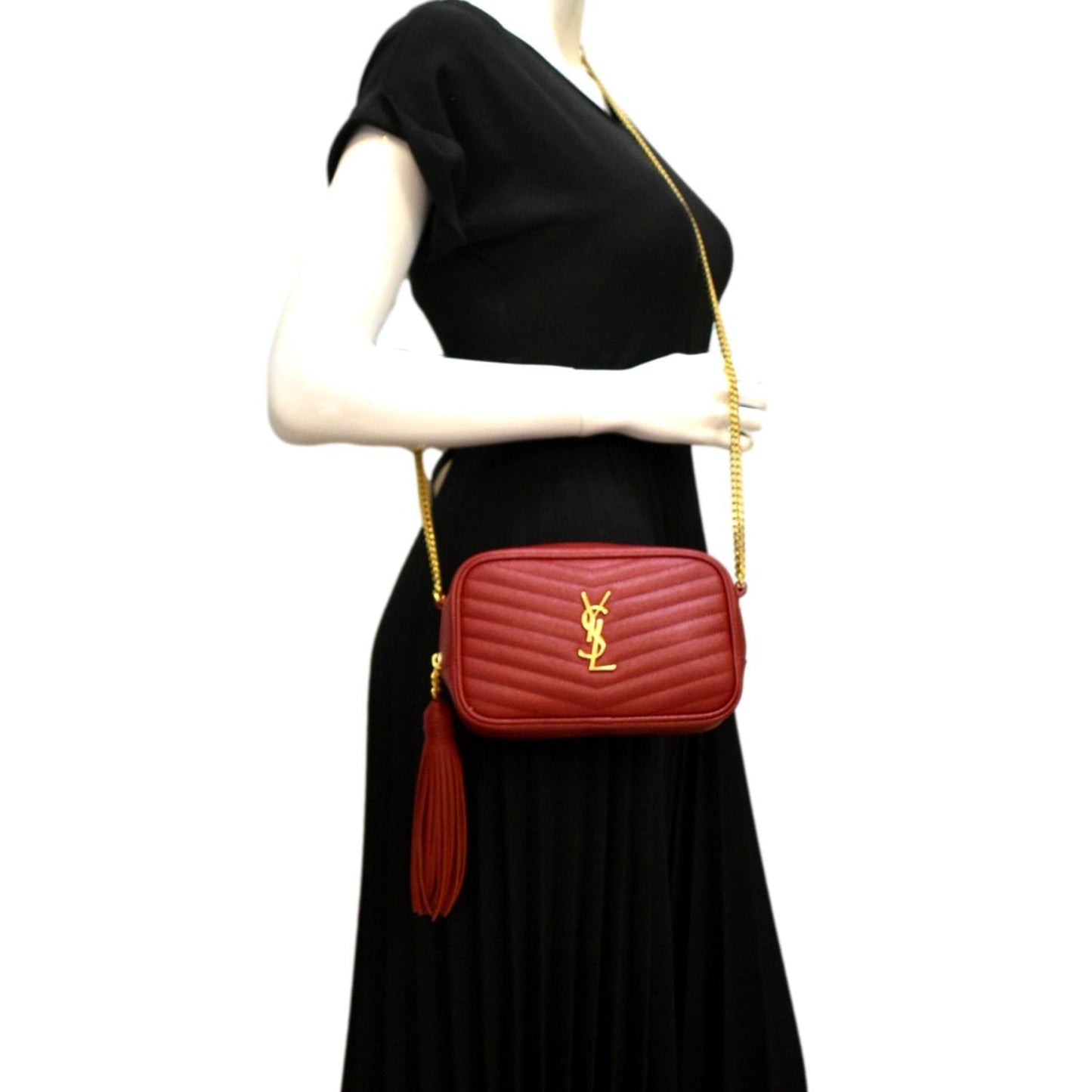 YSL Saint Laurent Saint Lou Chevron Camera Crossbody Bag Leather Red Bag Small
