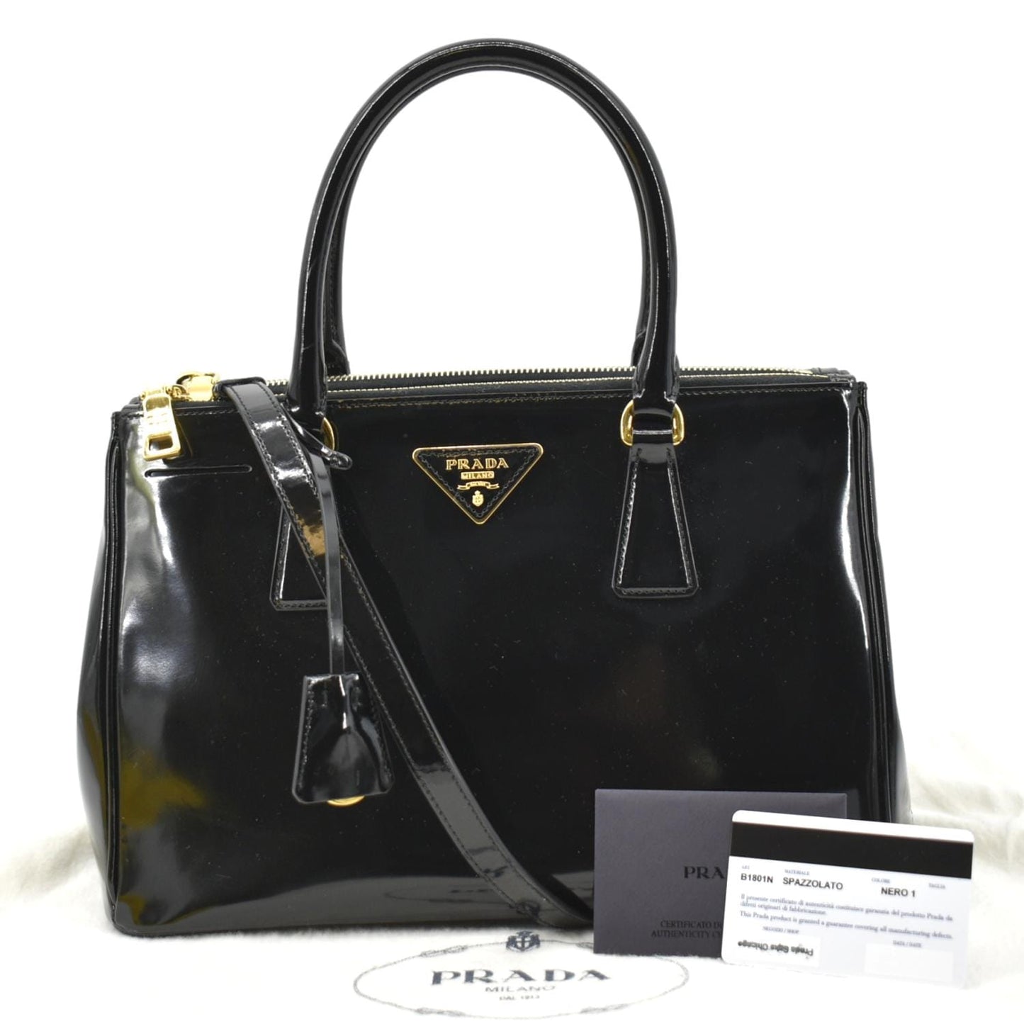 Prada Double Shoulder Bag Leather Patent Black