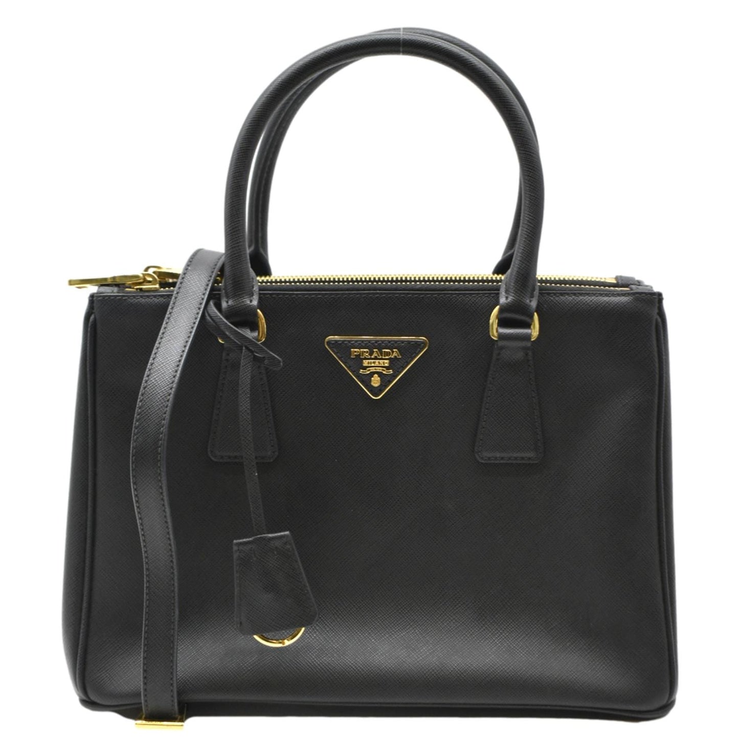 Prada Galleria Double Tote Bag Leather Saffiano Black Shoulder Bag