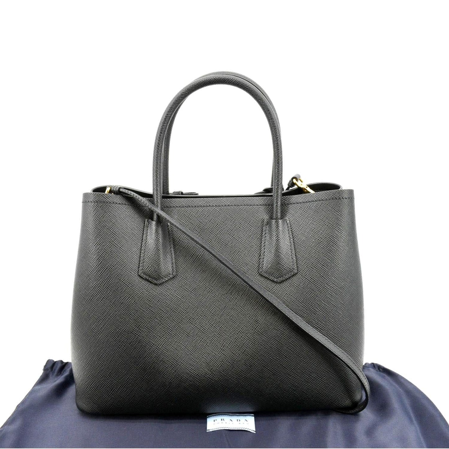 Prada Double Shoulder Tote Bag Leather Saffiano Black Shoulder Bag