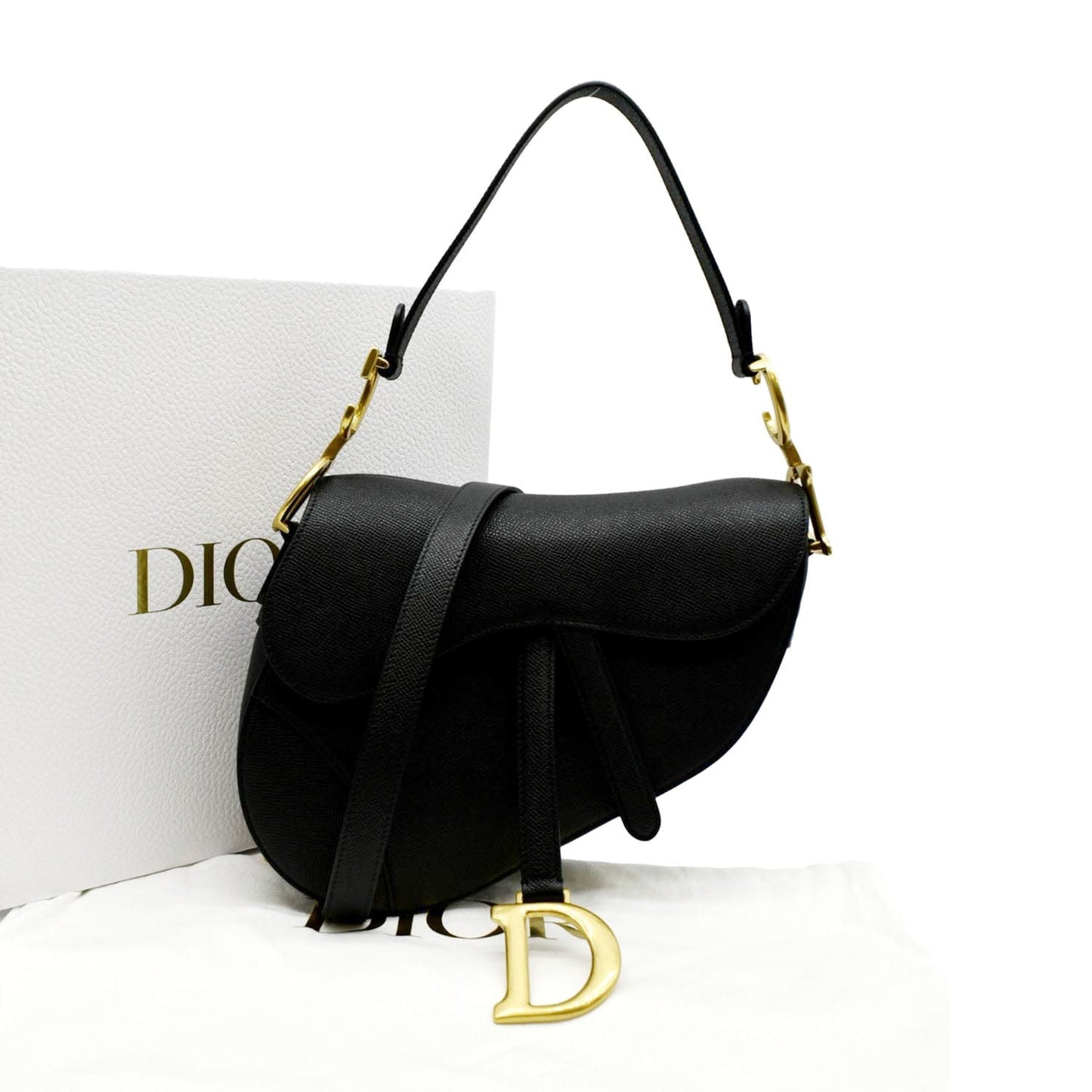 Dior Saddle Grained Calfskin Satchel Shoulder Bag Leather Black