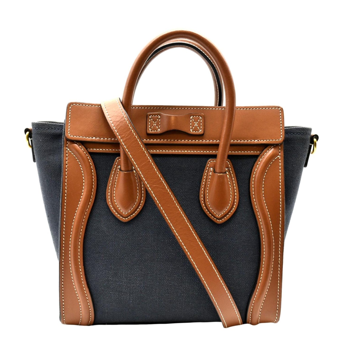 Luggage Tote Crossbody Bag Bicolor Leather Denim