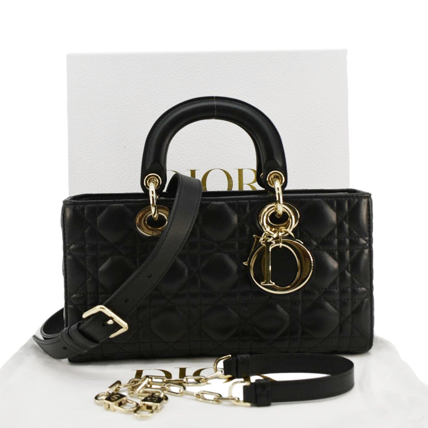 Dior Lady Joy Cannage Shoulder Bag Leather Black Medium