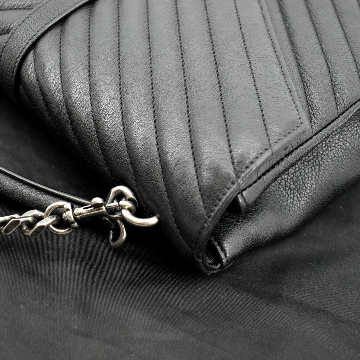 YSL Saint Laurent Yves College Shoulder Bag Leather Lambskin Black