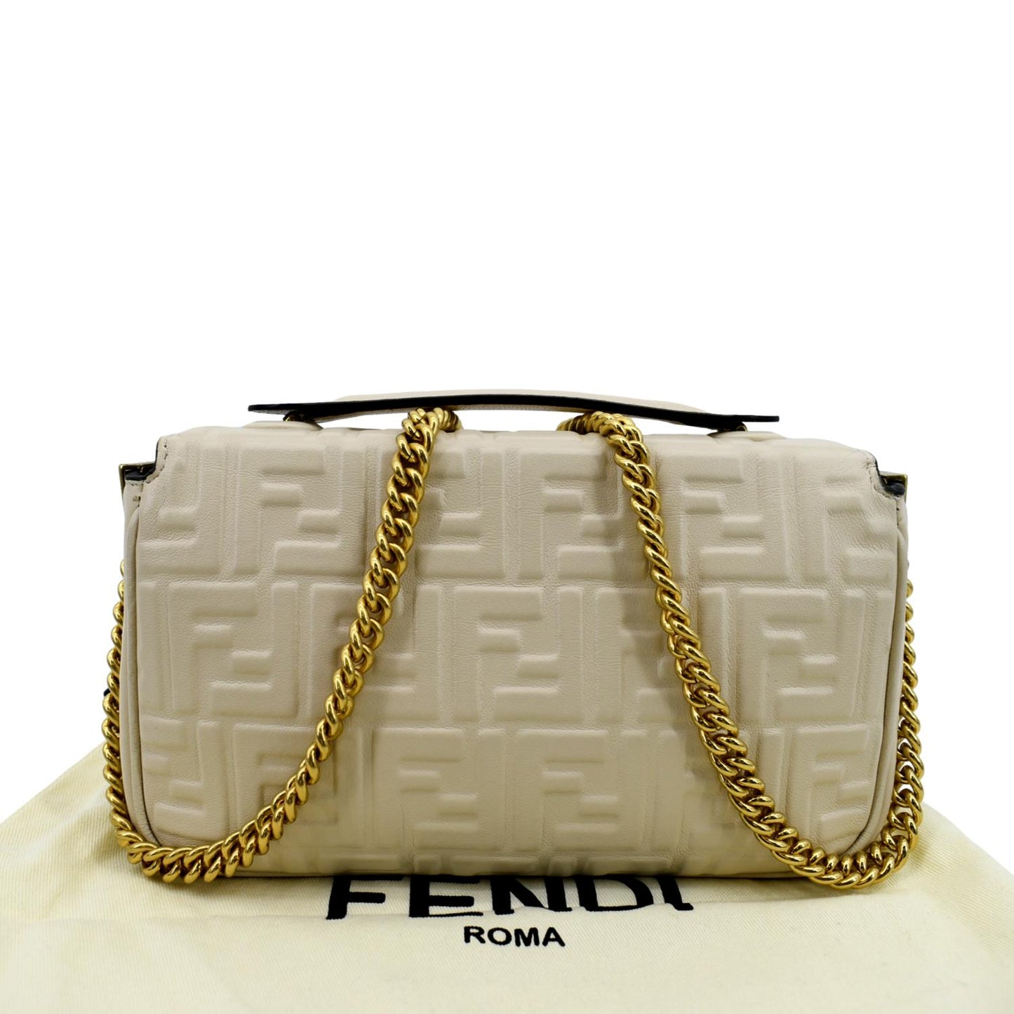 Fendi Baguette Shoulder Bag Light Leather Beige Chain