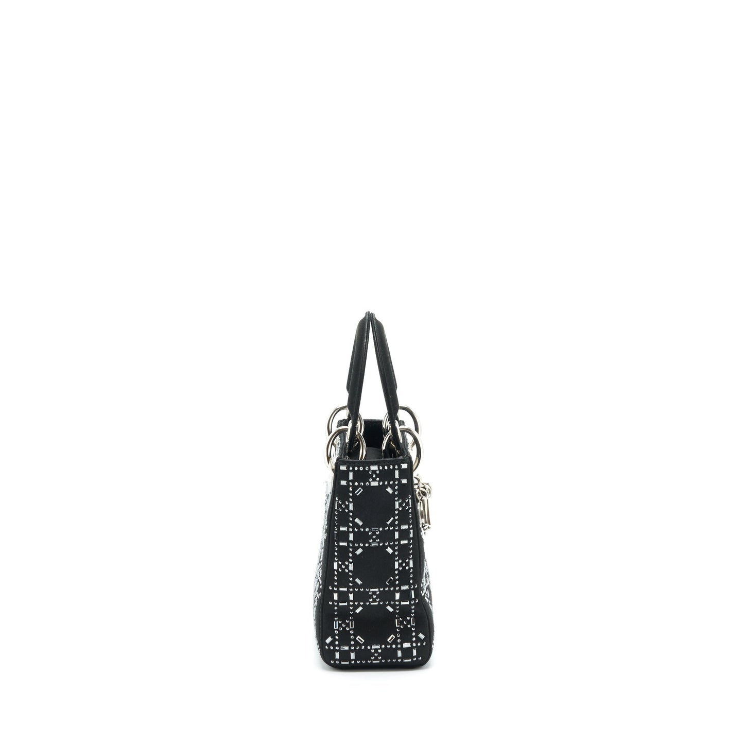 Dior Lady With Crystal Handbag Satin Black Travel Bag