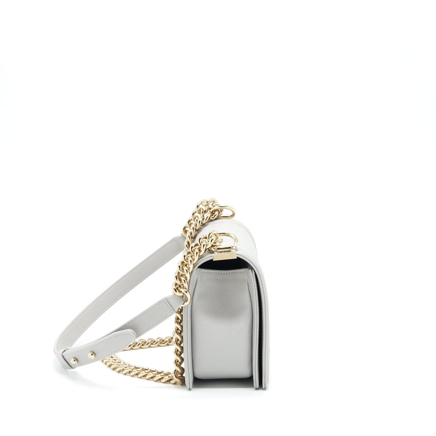 Chanel Boy Caviar Light SHW Microchip Grey Handbag