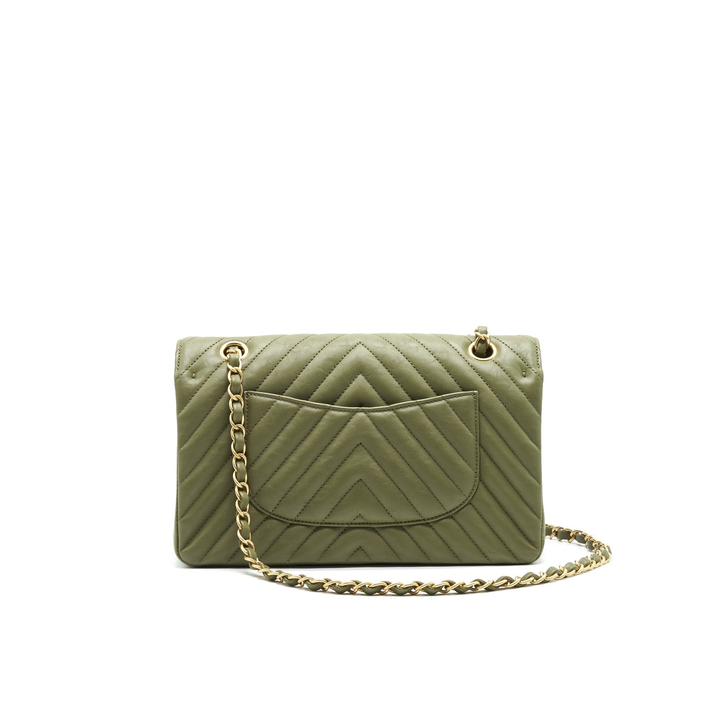 Chanel Chevron Classic Double Flap Olive- GHW Green Shoulder Bag