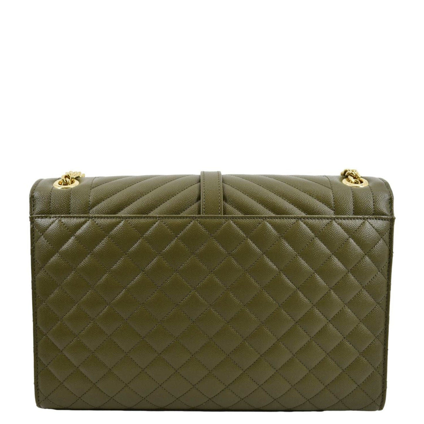YSL Saint Laurent Yves Envelope Shoulder Bag Khaki Leather Matelasse Green
